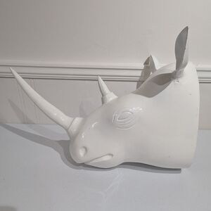 Cast Metal White Rhinoceros Head wall mount hook plaque decor